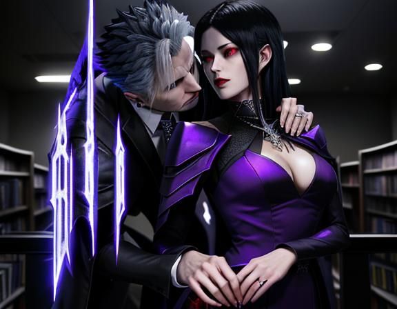 Humanized Nyarlathotep and Vergil Kissing in Library