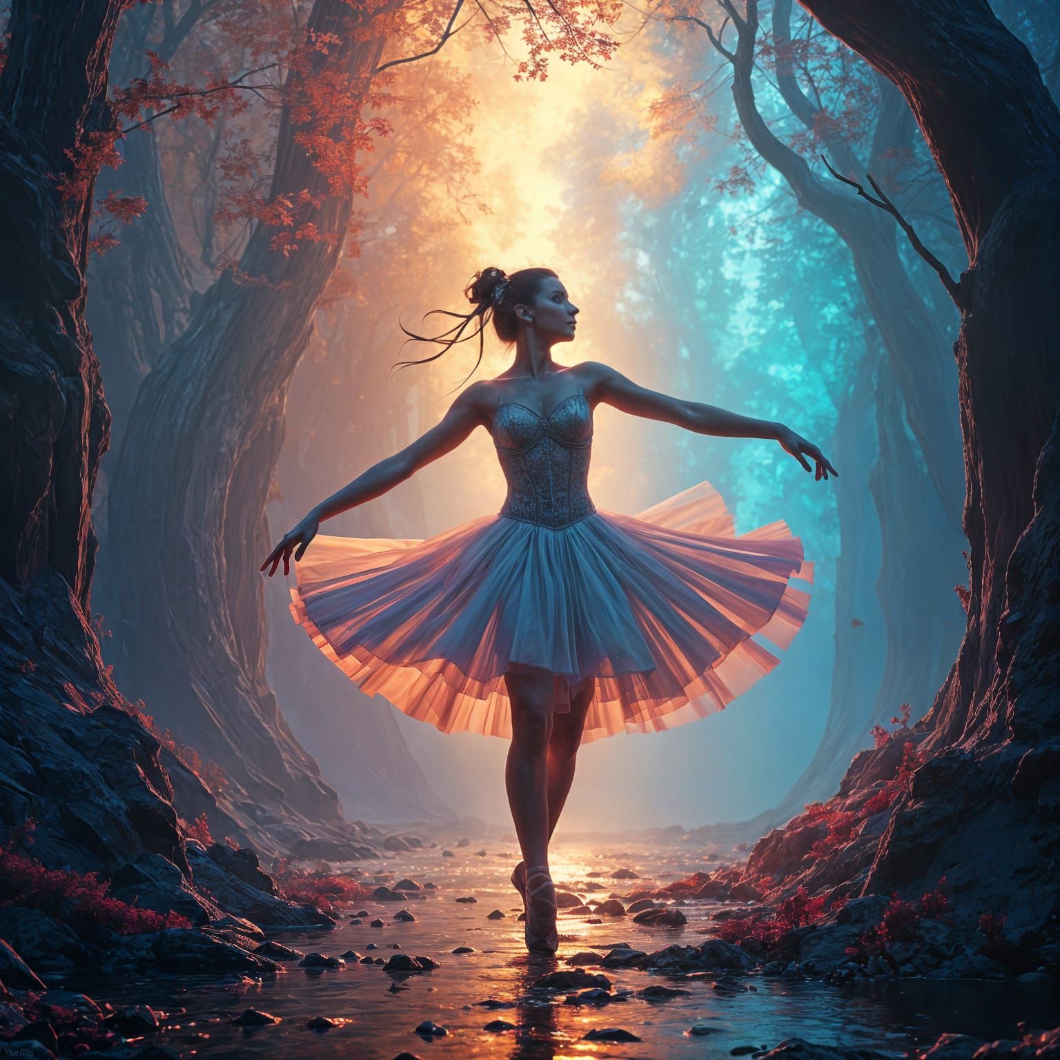 Ballerina Silhouette Twirling: Fantasy Concept Art