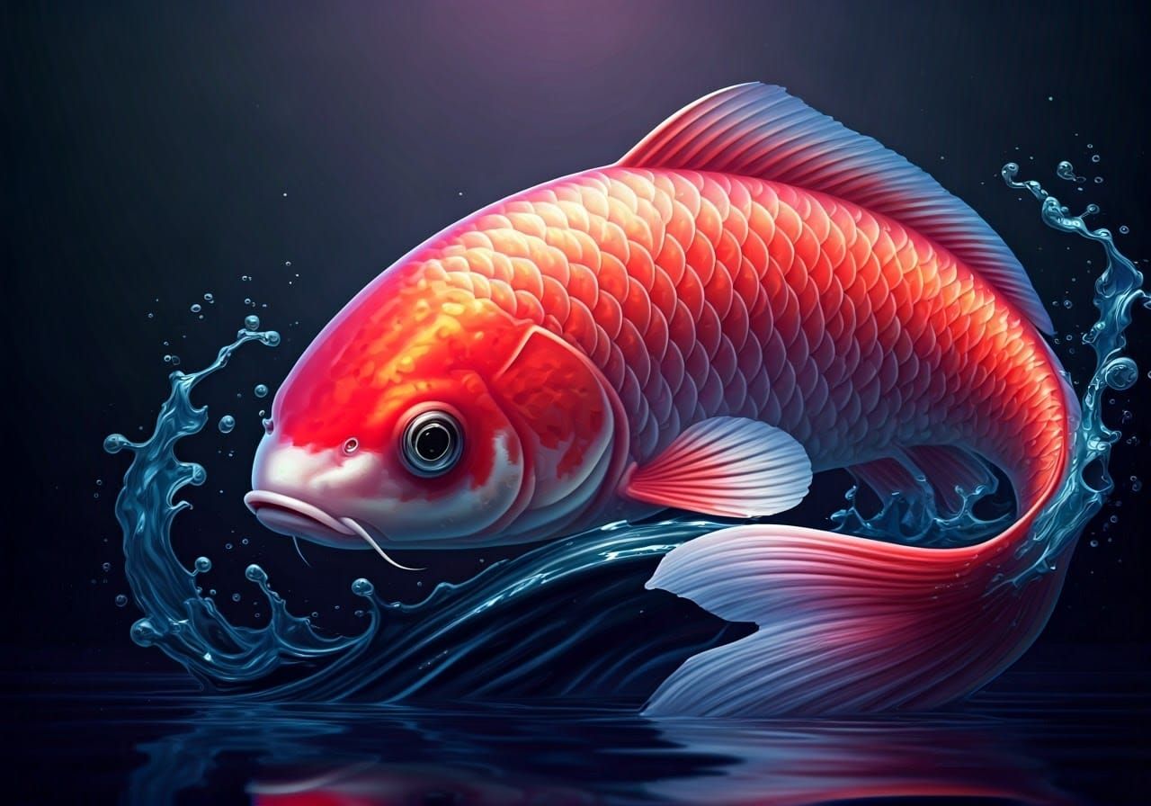 Hyperrealistic Koi Fish in Pink and Purple Splash Art