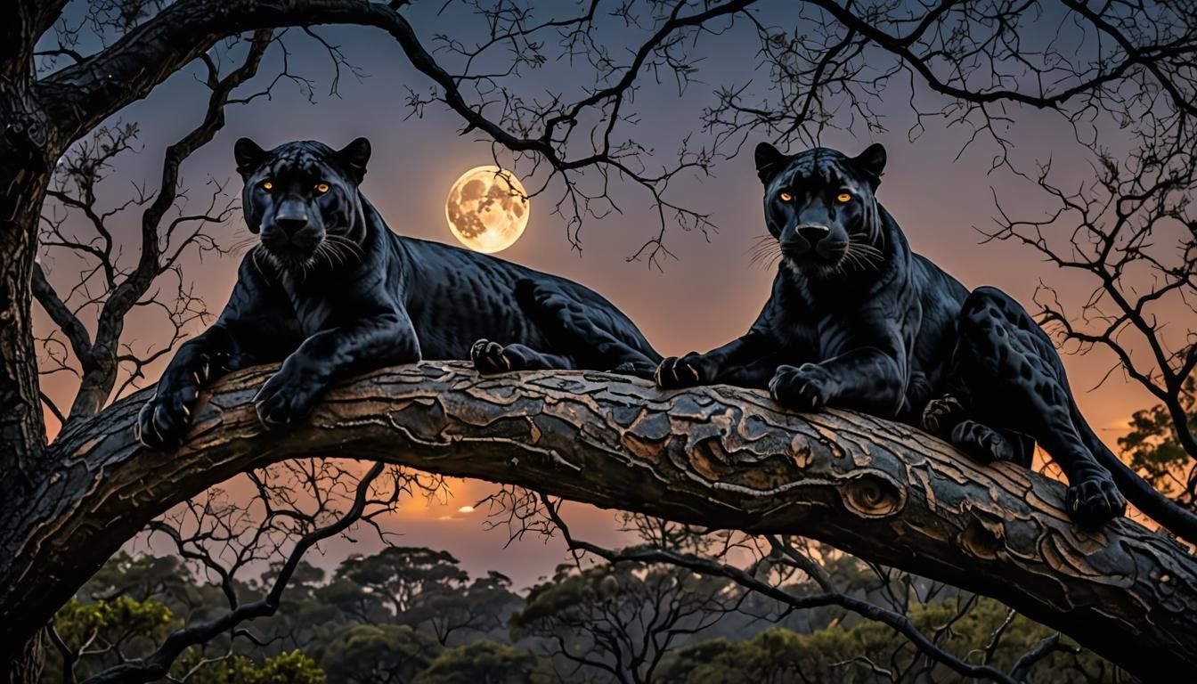 Hyperrealistic Black Panther Under Full Moon