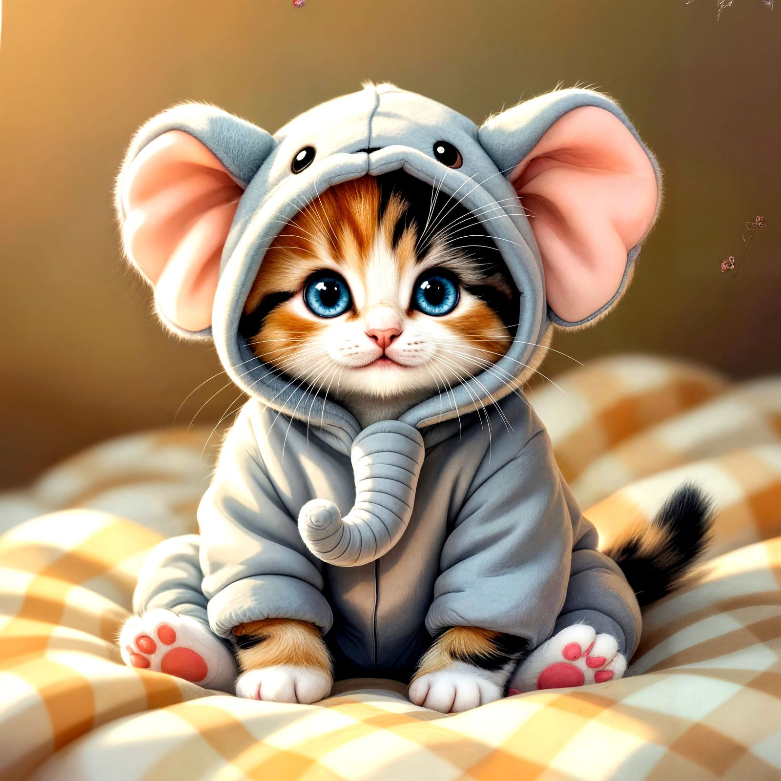 Cute Kitten in Elephant Onesie