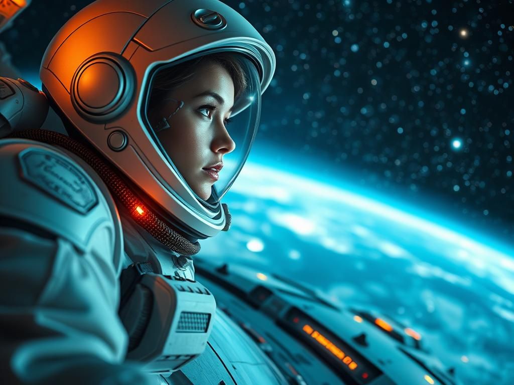 Astronaut's Stargazing Adventure on Spaceship Exterior
