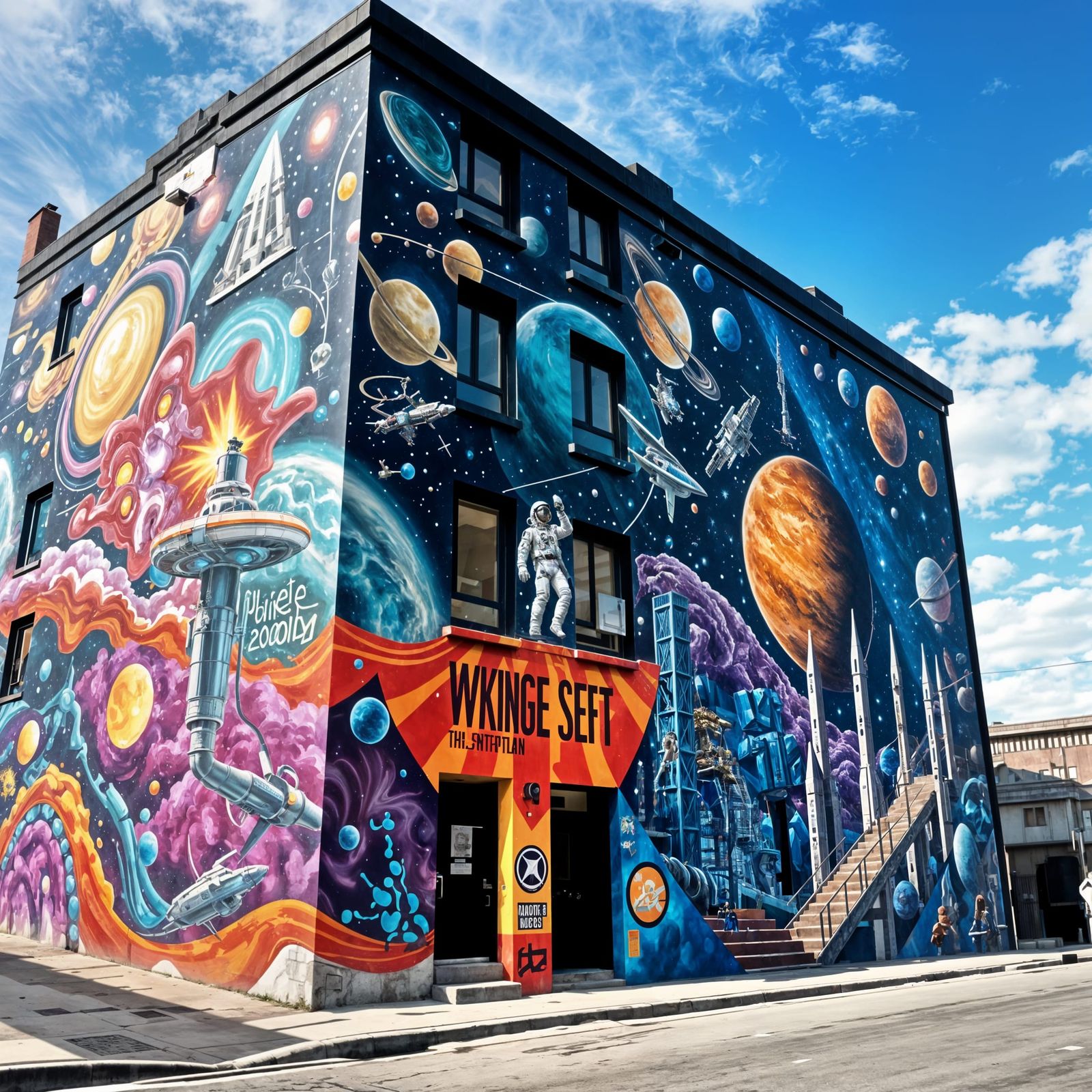 Awe-Inspiring Space Mural on City Building