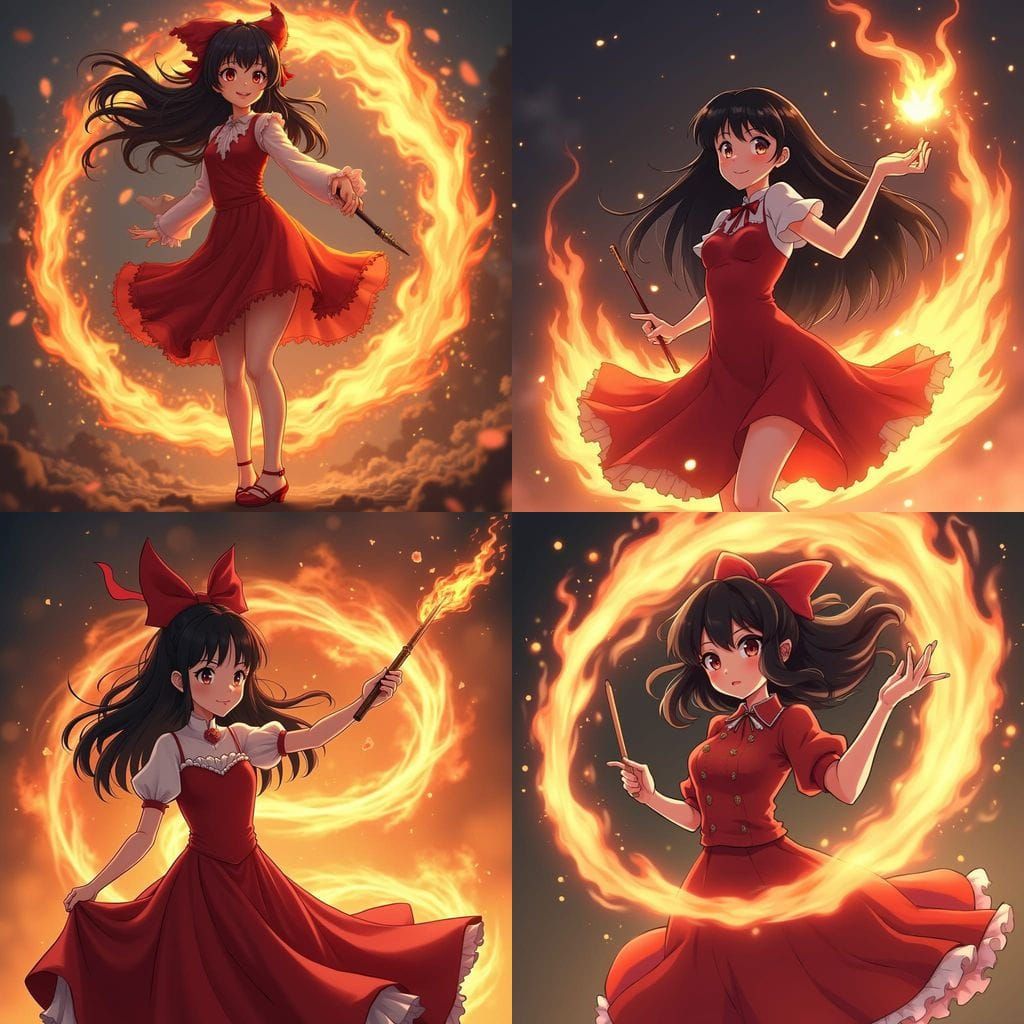 Anime Magical Girl Conjures Fire Tornado