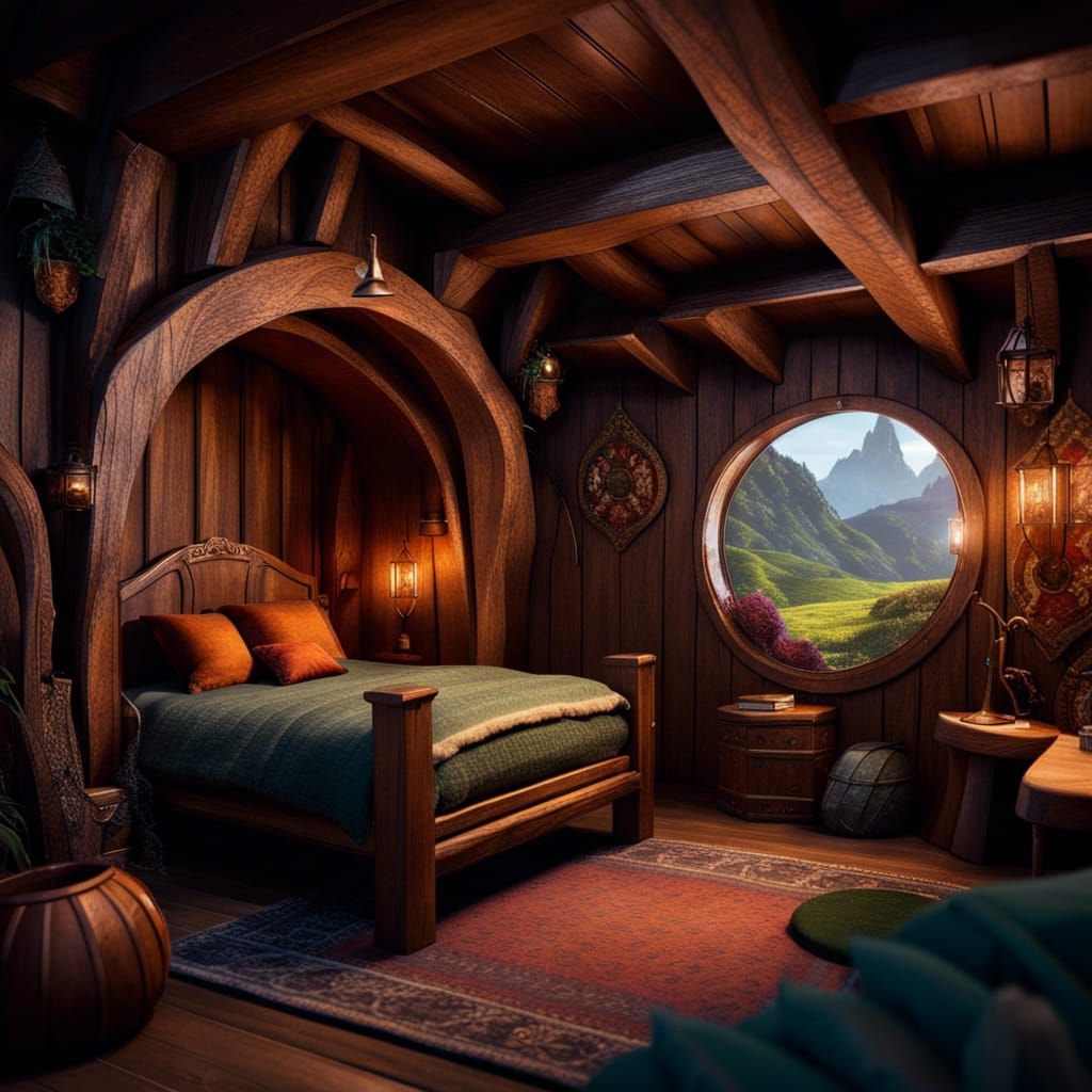 Cozy Hobbit Bedroom in Detailed Matte Painting