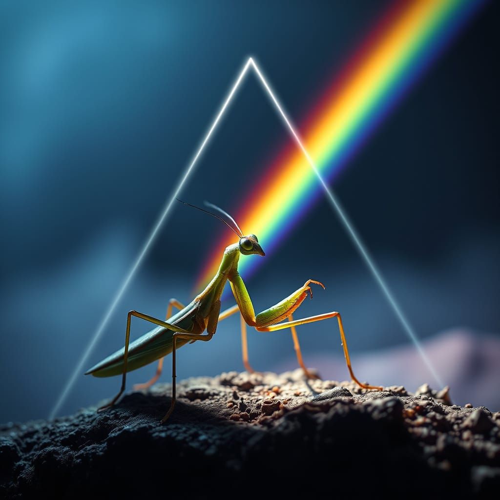 Mantis in Surreal Prism Rainbow