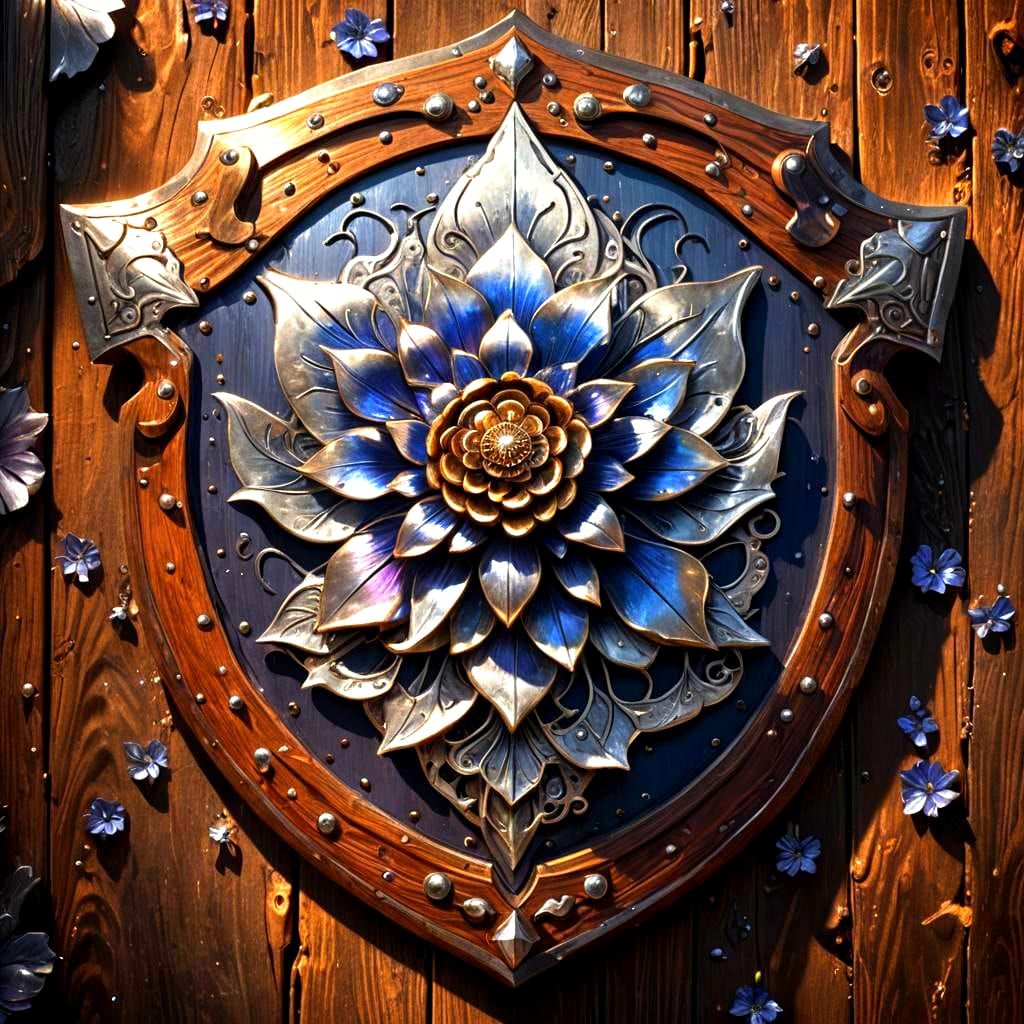 Silver Flower Shield: Hyperreal Fantasy Concept Art