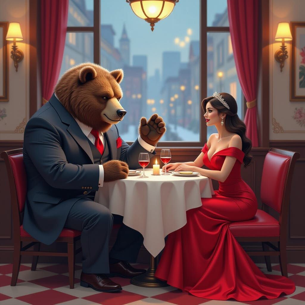 Colossal Beast on Romantic Date in Dreamy Digital Art