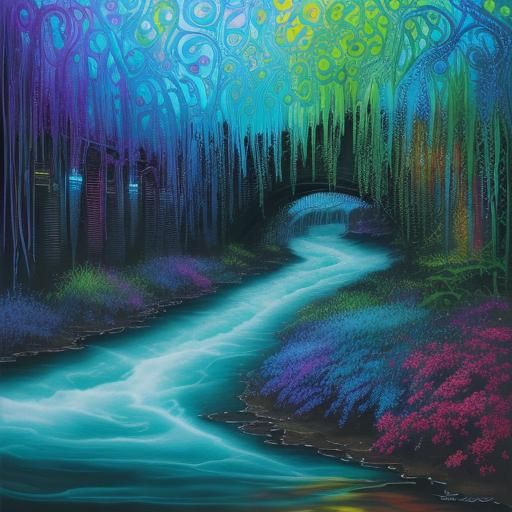 Surreal Mosquito near River Alcohol Ink Painting