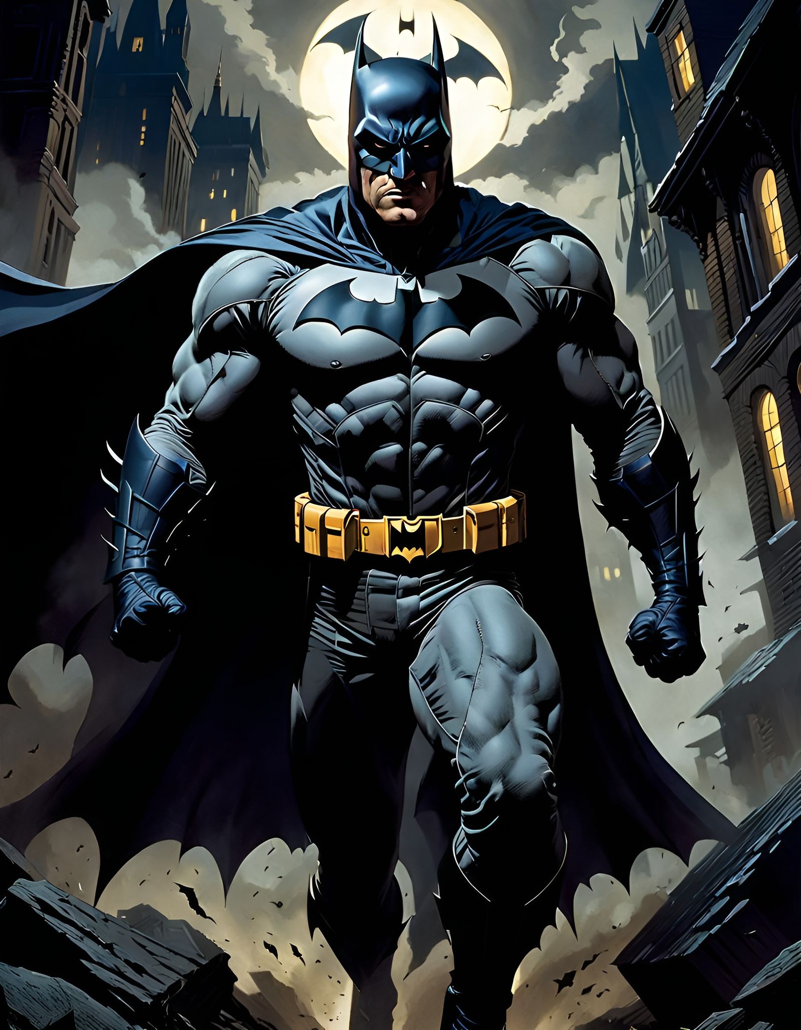 Muscular Batman Charging: Graphic Novel Art