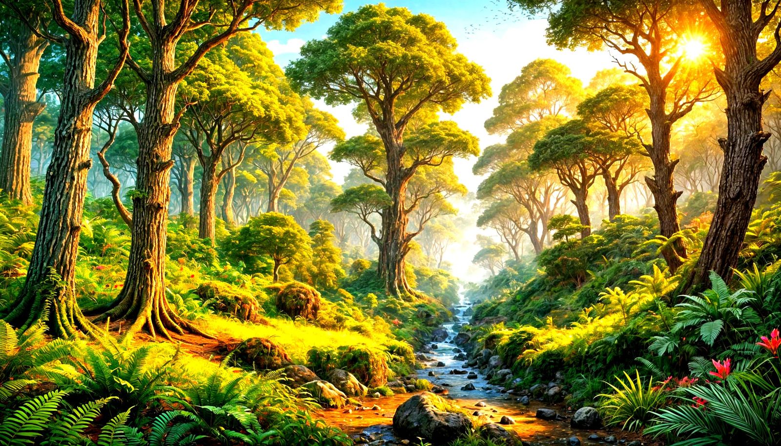 Detailed CGI Forest Landscape in Hyper-Maximalist Style
