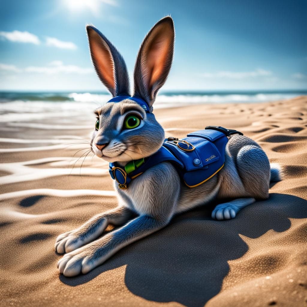 Hyperrealistic Judy Hopps Sunbathing on the Beach