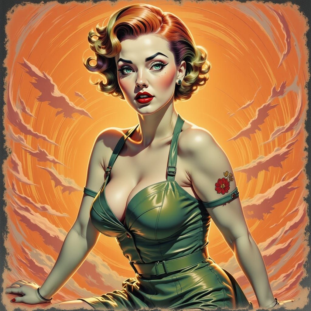 Neon Retro Pinup Girl in Hyper-Realistic Style