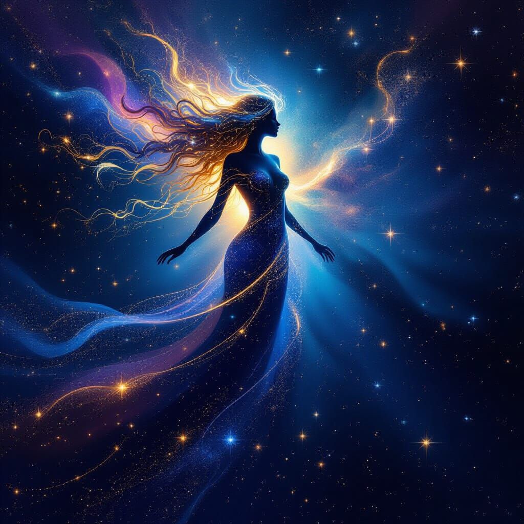 Celestial Woman Formed From Cosmic Nebula