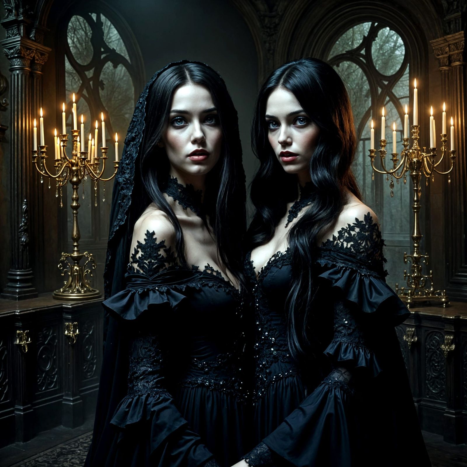 Gothic Brides in a Dark Mansion