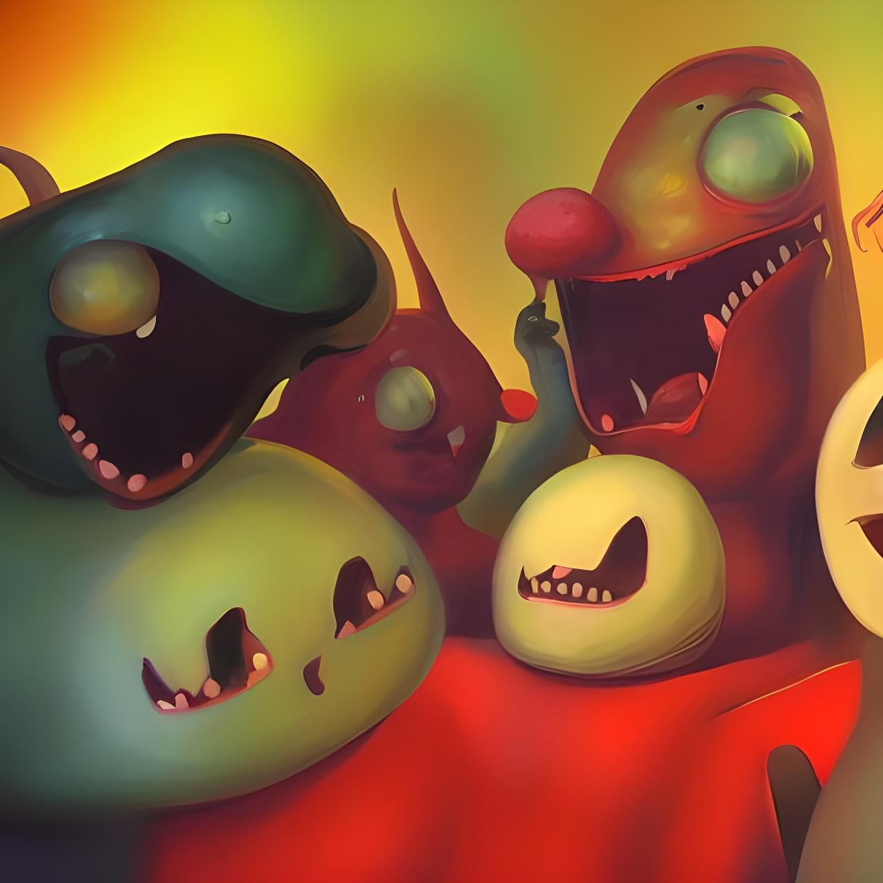 Surreal Alien Cartoon Characters in Oil Painting