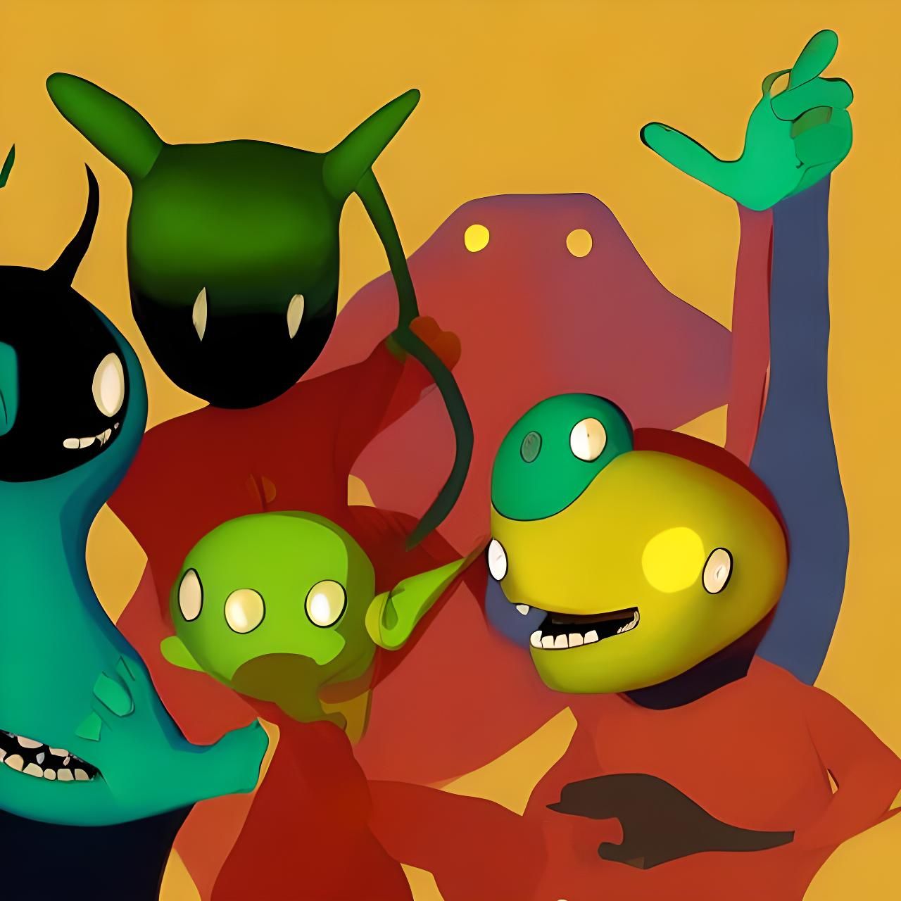 Surreal Alien Cartoon Characters in Oil Painting Style