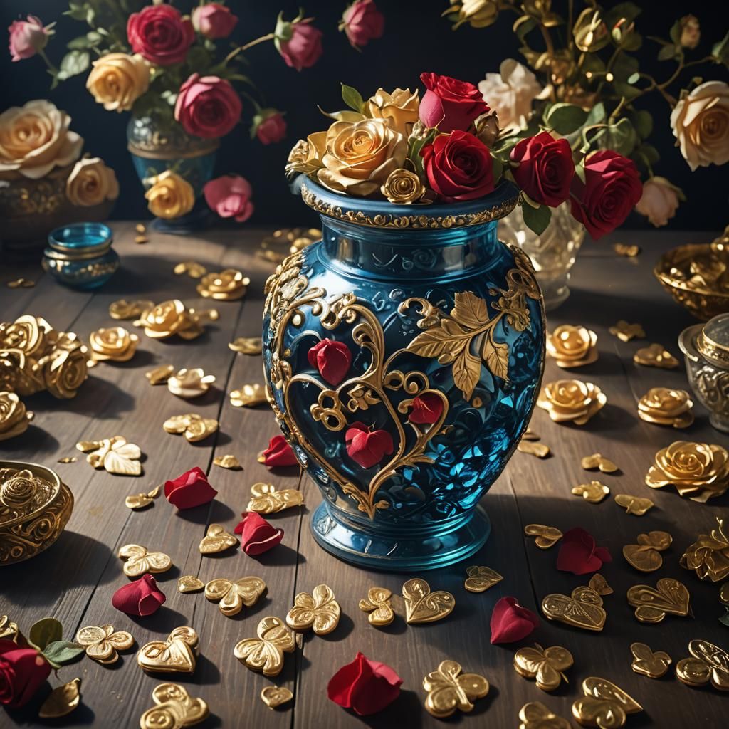 Baroque Still Life: Hearts and Rosebuds