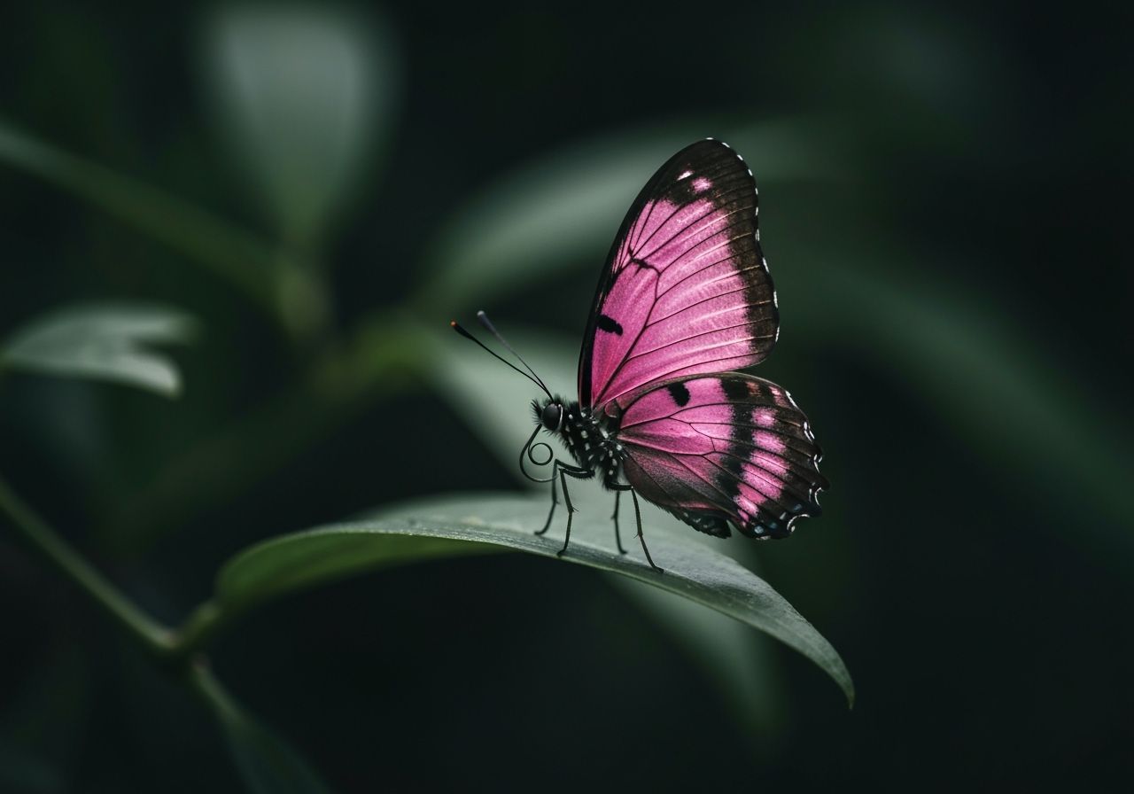 Pink Shimmering Butterfly in Cinematic Style