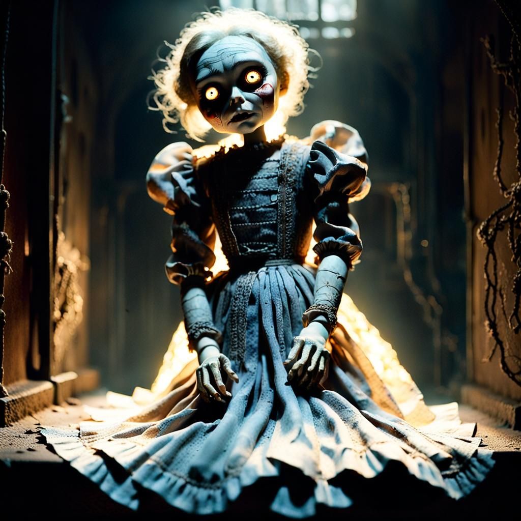 Eerie Art Deco Doll in Ruined Room