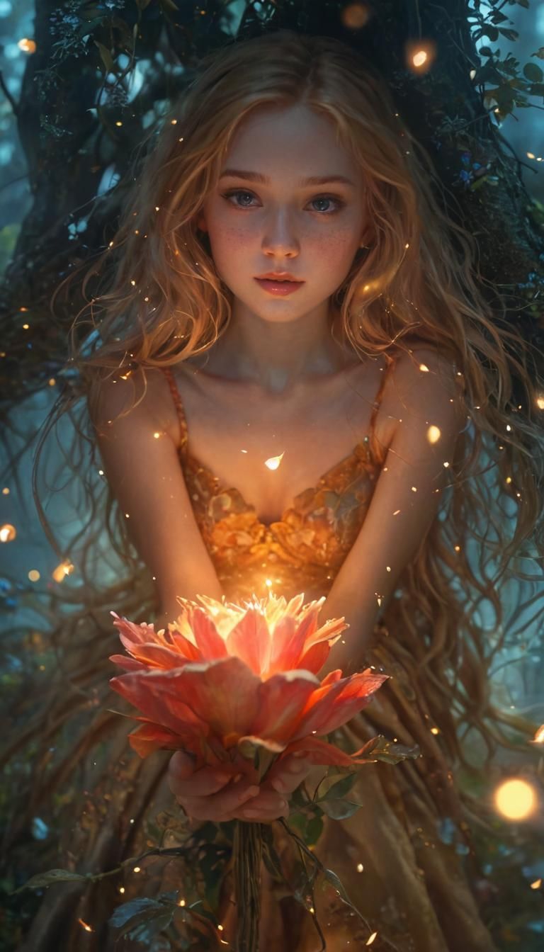 Enchanted Forest Fairy Tale Girl in Watercolor Style