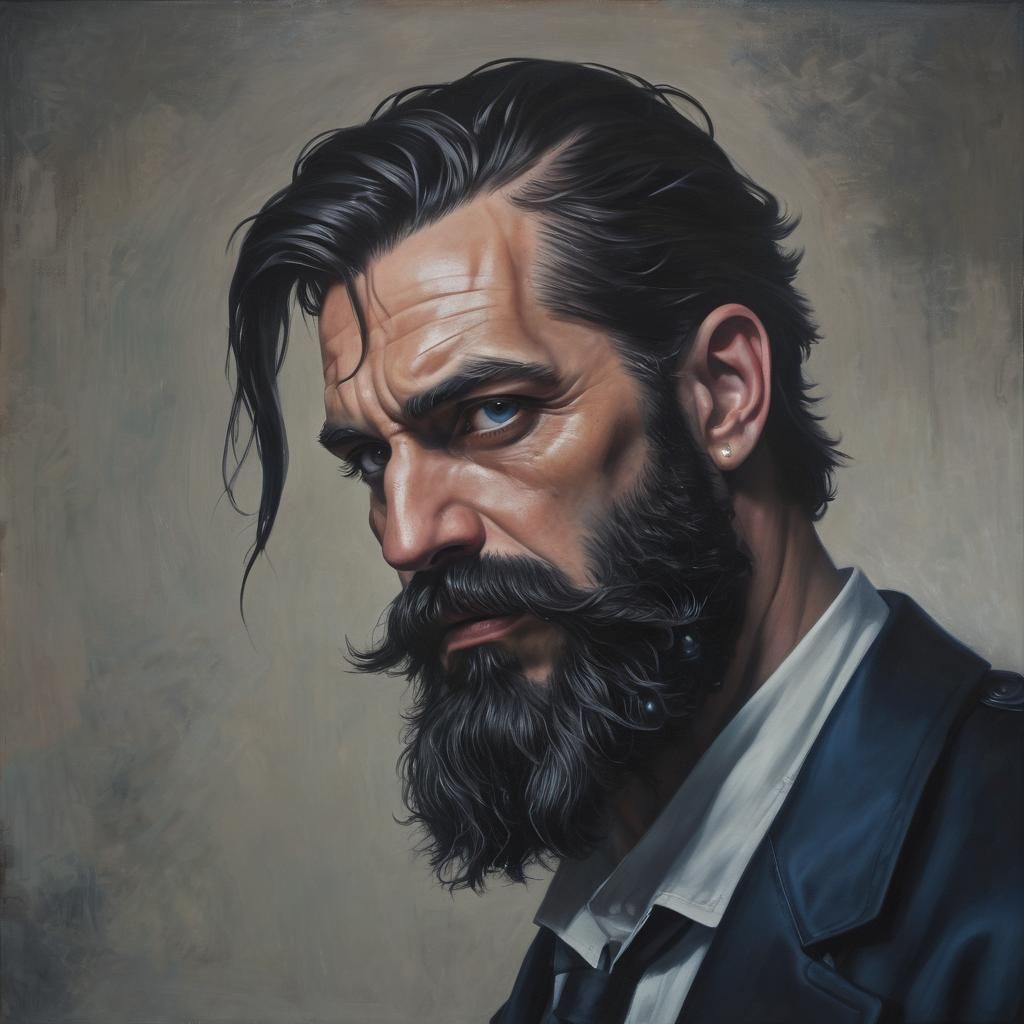 Handsome Bearded Man in Dieselpunk Cyberpunk Style