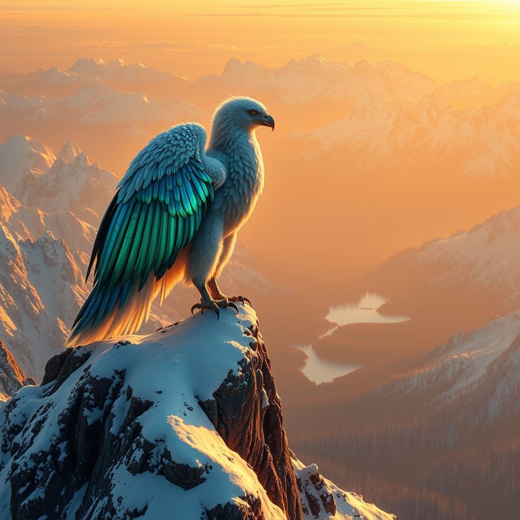 Regal Griffin Reigns Over Winter Wonderland in Vibrant, Irid...