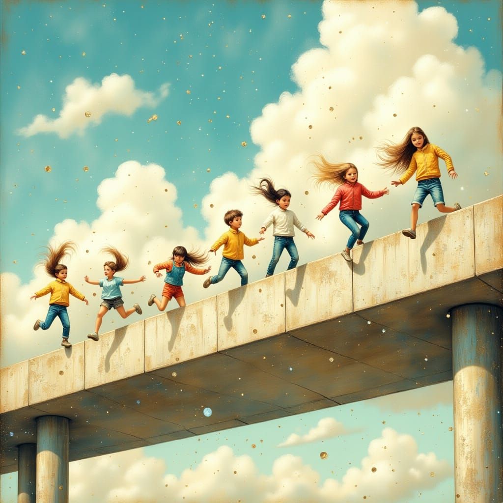 Vibrant Youthful Figures Silhouetted Against a Bright Sky