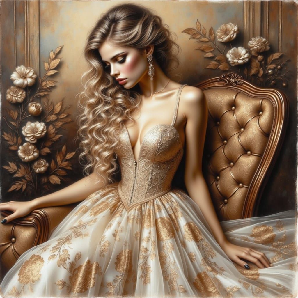 Ethereal Renaissance Beauty in Pearl Weave Dress