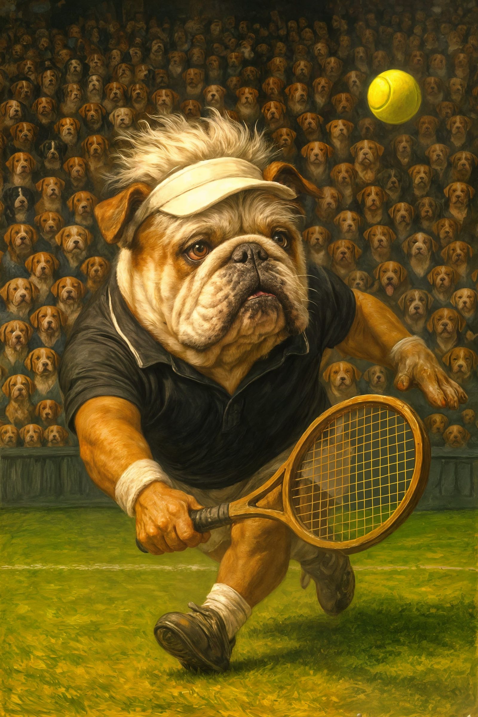 English bulldog playing tennis