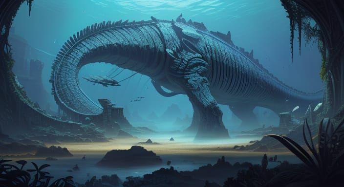 Ancient City Within Leviathan Skeleton Underwater