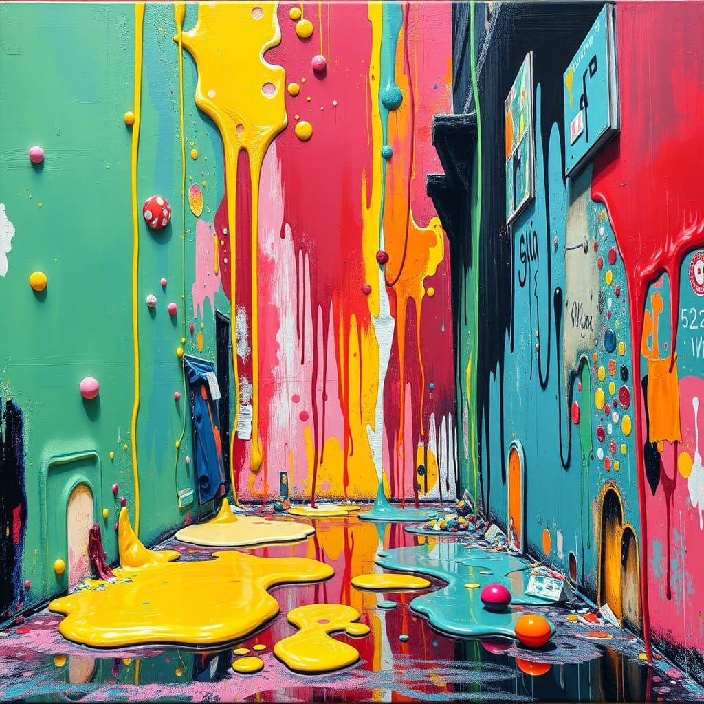 Abstract Street Art with Melting Gouache and Acrylic Element...