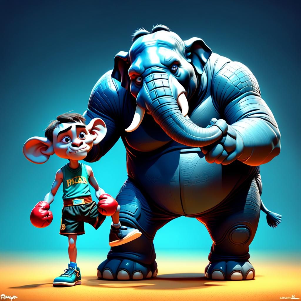 Elephant Boxer in Pixar-Style 3D Digital Art
