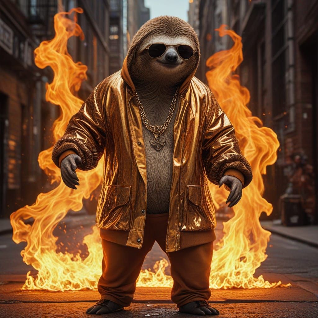 Urban Sloth Reigns Supreme in Blazing Cityscape