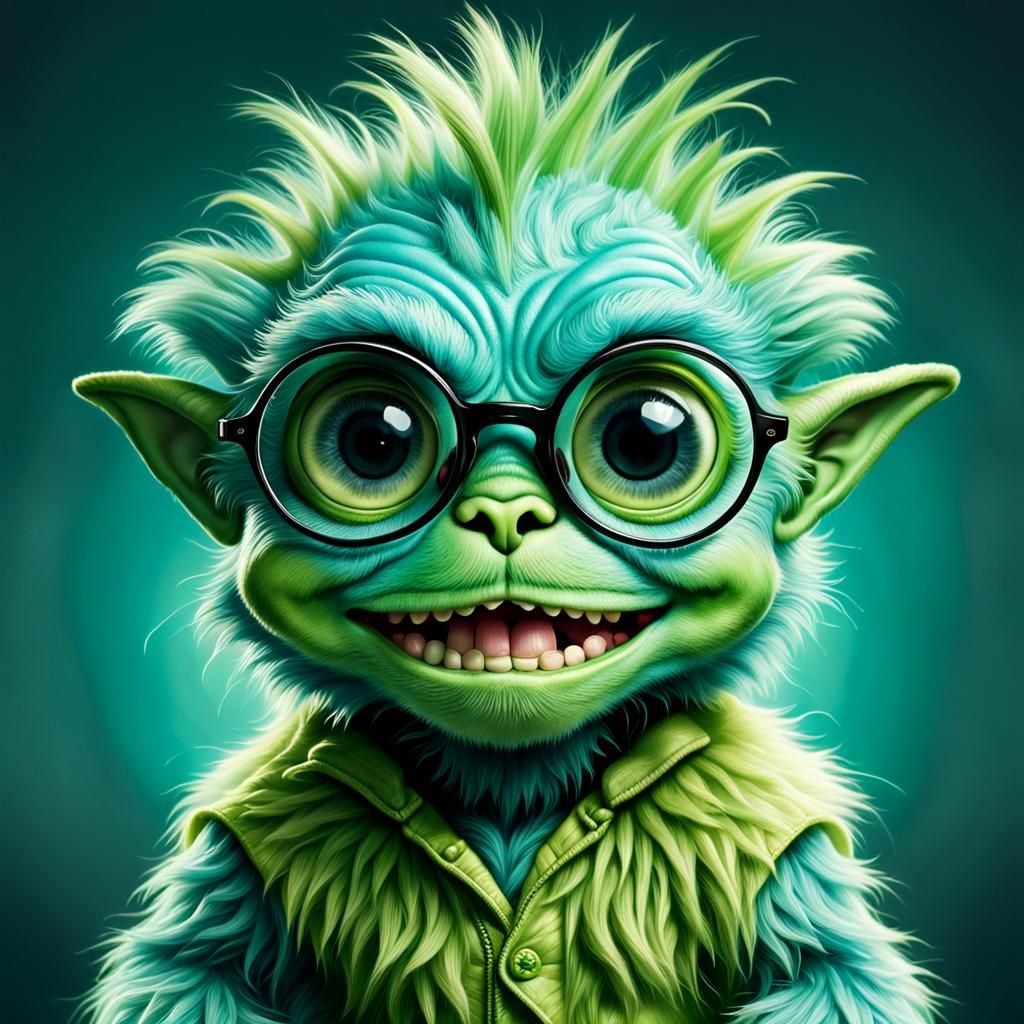 Cute green furry alien