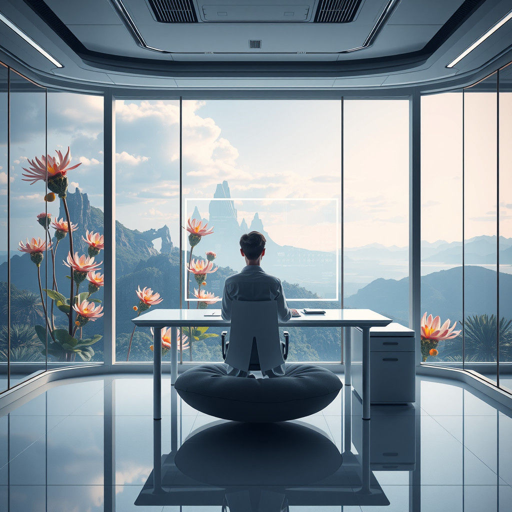 Surreal Futurist Man Embarks on a Journey of Discovery in a...