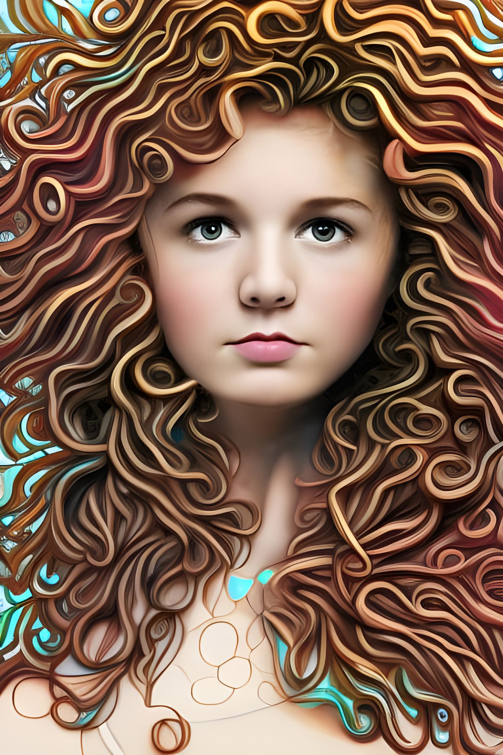 Surprised Brunette with Curly Hair, Detailed Portrait