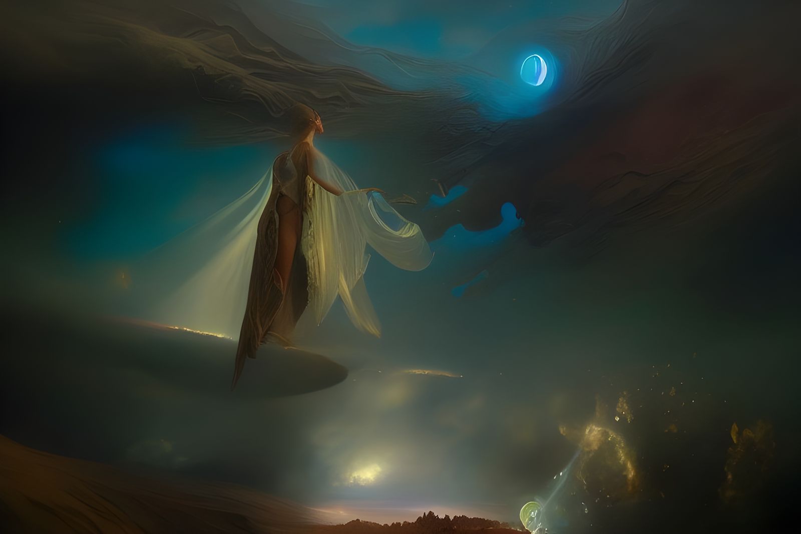 Ethereal Steampunk Engine in a Cosmic Landscape