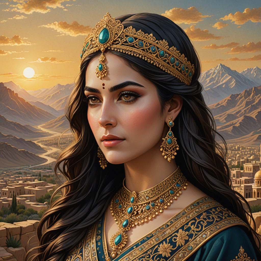 Regal Persian Queen in Achaemenid Splendor