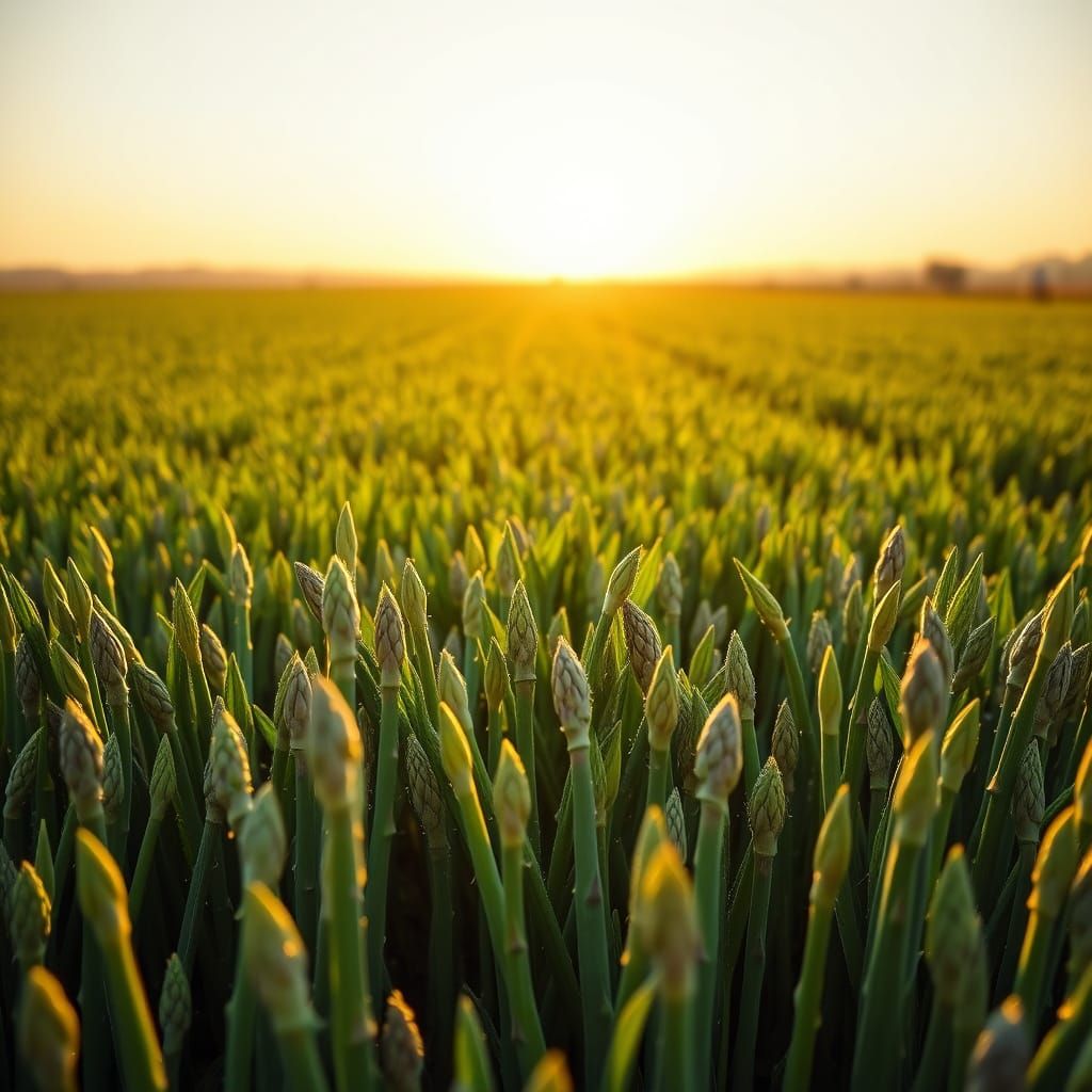 Vast Asparagus Field at Sunrise