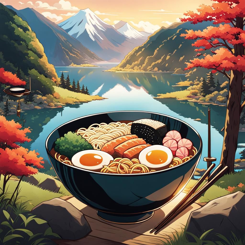 Chibi-Style Manga Illustration: Ramen Lake Valley