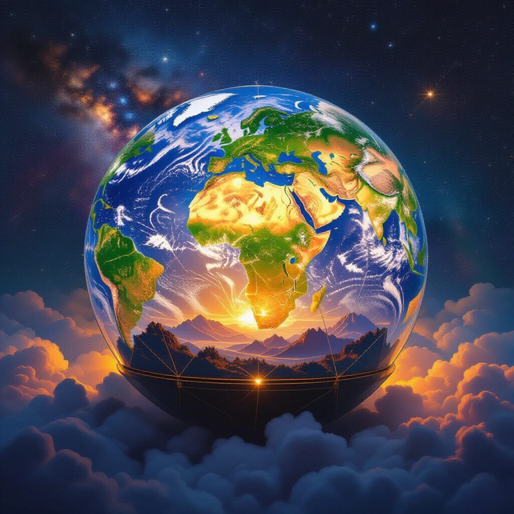 Africa in Geodesic Dome Amidst Starry Nebula