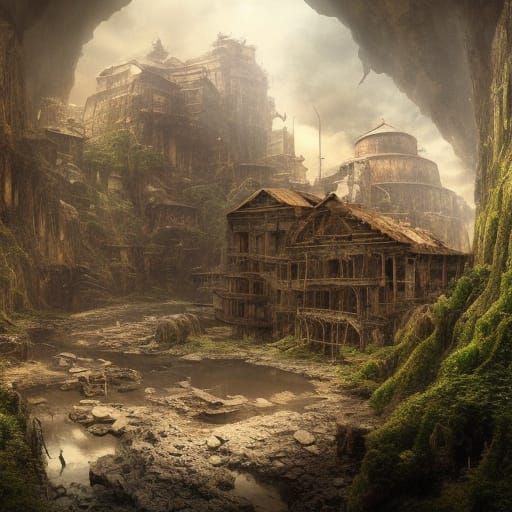 Epic Abandoned Gold Mine Digital Matte Painting