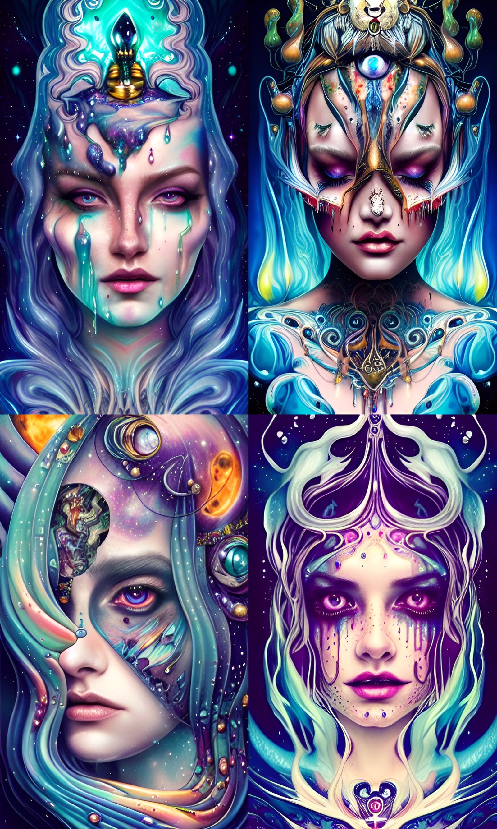 Cosmic Porcelain Queen with Sci-Fi Tattoos