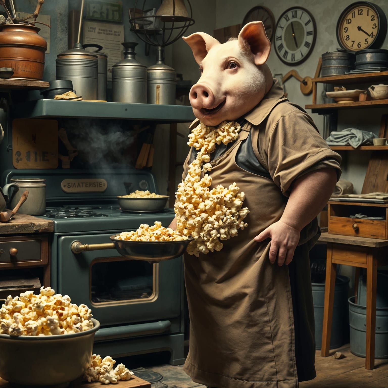 Pop Art Pig-Man Creates Popcorn Woman