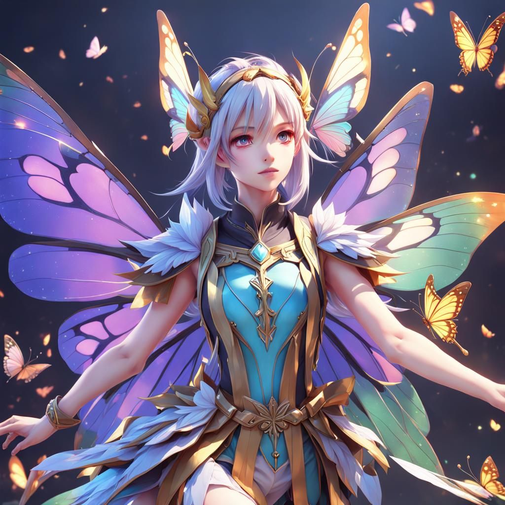 Anime Fairy with Butterfly Wings in 3D
