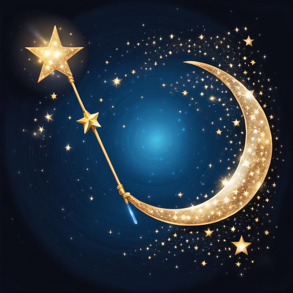Moon Casts Magic with Wand in Night Sky