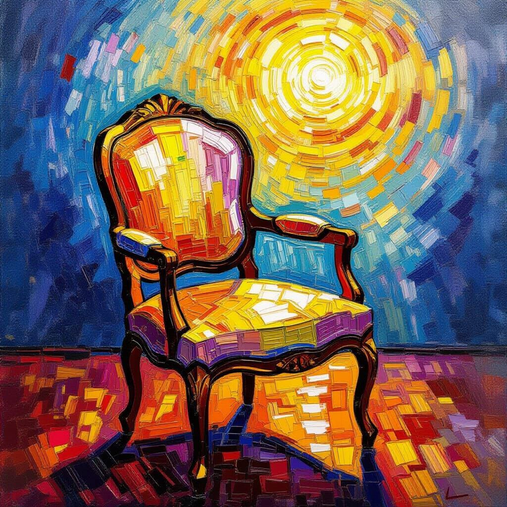 Chair of Light: Neo-Impressionist Oil Painting