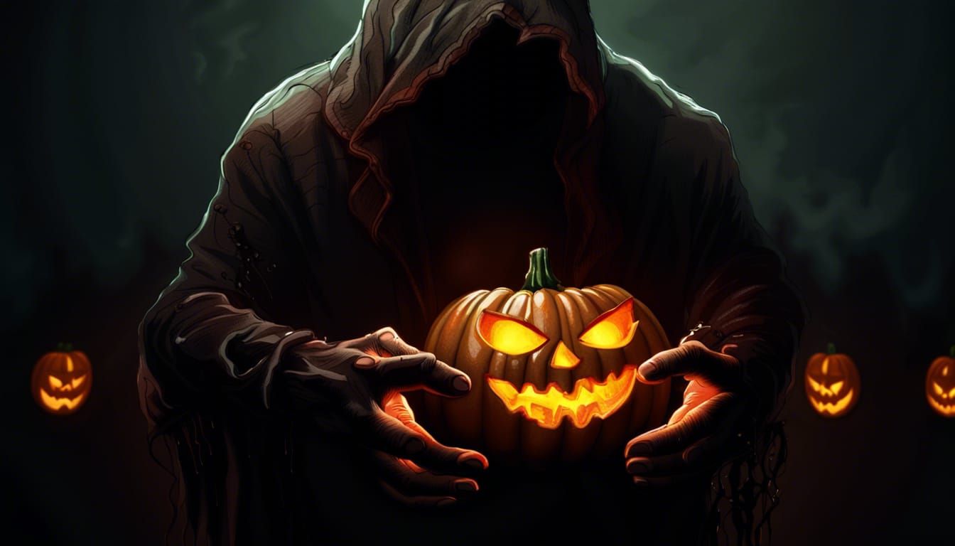 Headless Man with Glowing Jack-o'-Lantern: Fantasy Horror