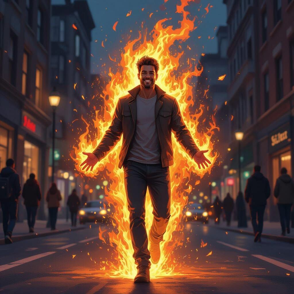 Man Radiates Supernatural Flames in Astonishing City Scene